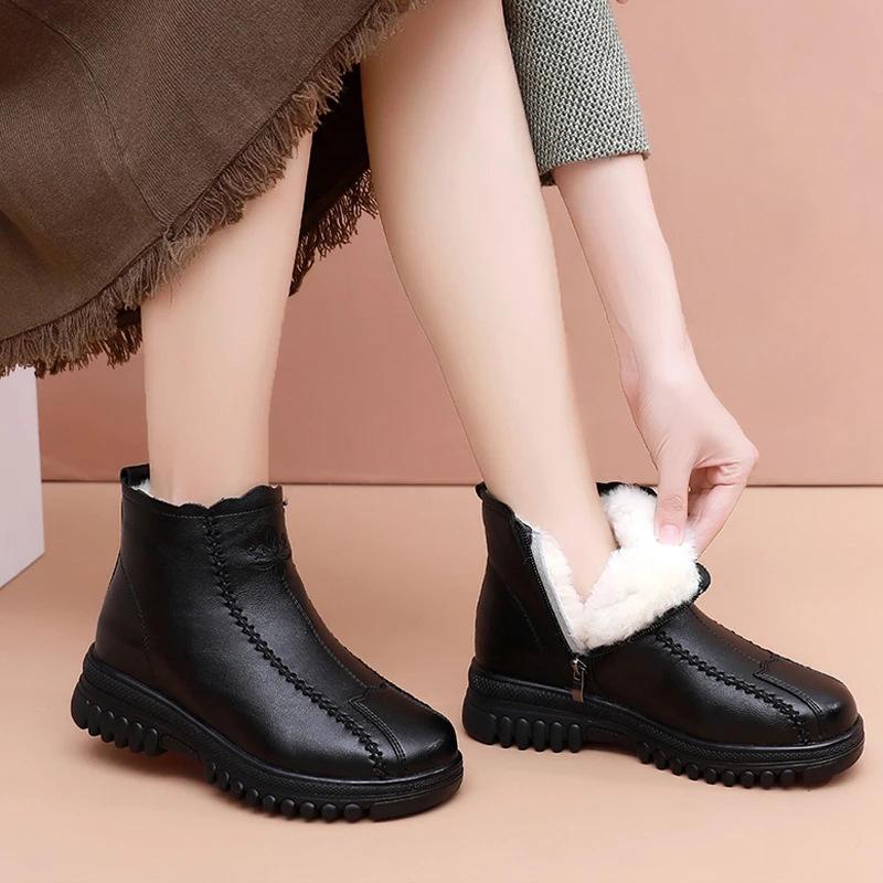 Women's Winter Thick Wool Leather Ankle Boots