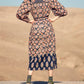 Elegant Balloon Sleeve Belt Contrasting Print Dress