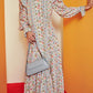 Printed Ruffe Button Up Long Sleeve Dress