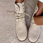 Women's Leather Suede Scrubbed Round Toe Lace-Up Martin Boots