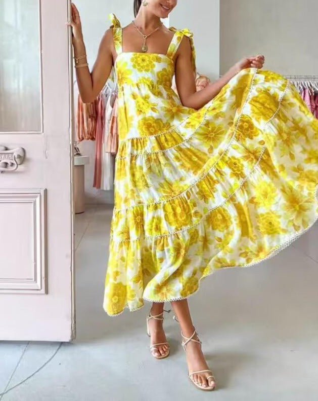 Yellow daisy halter dress