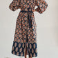 Elegant Balloon Sleeve Belt Contrasting Print Dress