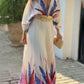 Deep V Neck Pleated Printed Maxi Dress