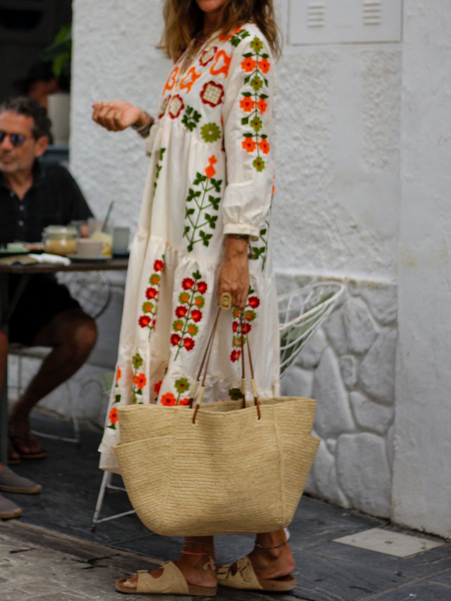 Floral Print V Neck Bohemian Dress