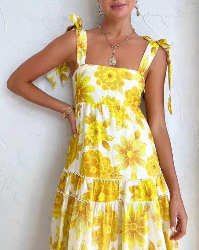 Yellow daisy halter dress