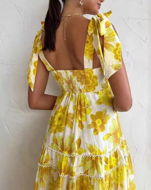 Yellow daisy halter dress