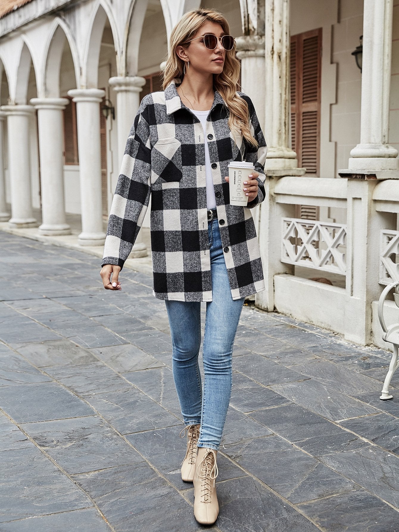 Fashion Lapel Lattice Loose Casual Jacket