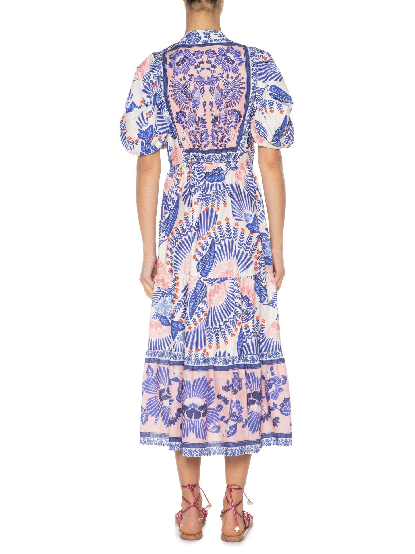 Puff Sleeve Printed Midi Dress