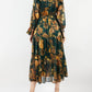 Green/Brown Floral Maxi Casual Dress