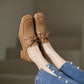 New Lace-Up Lambskin Low Heel Square Toe Loafers