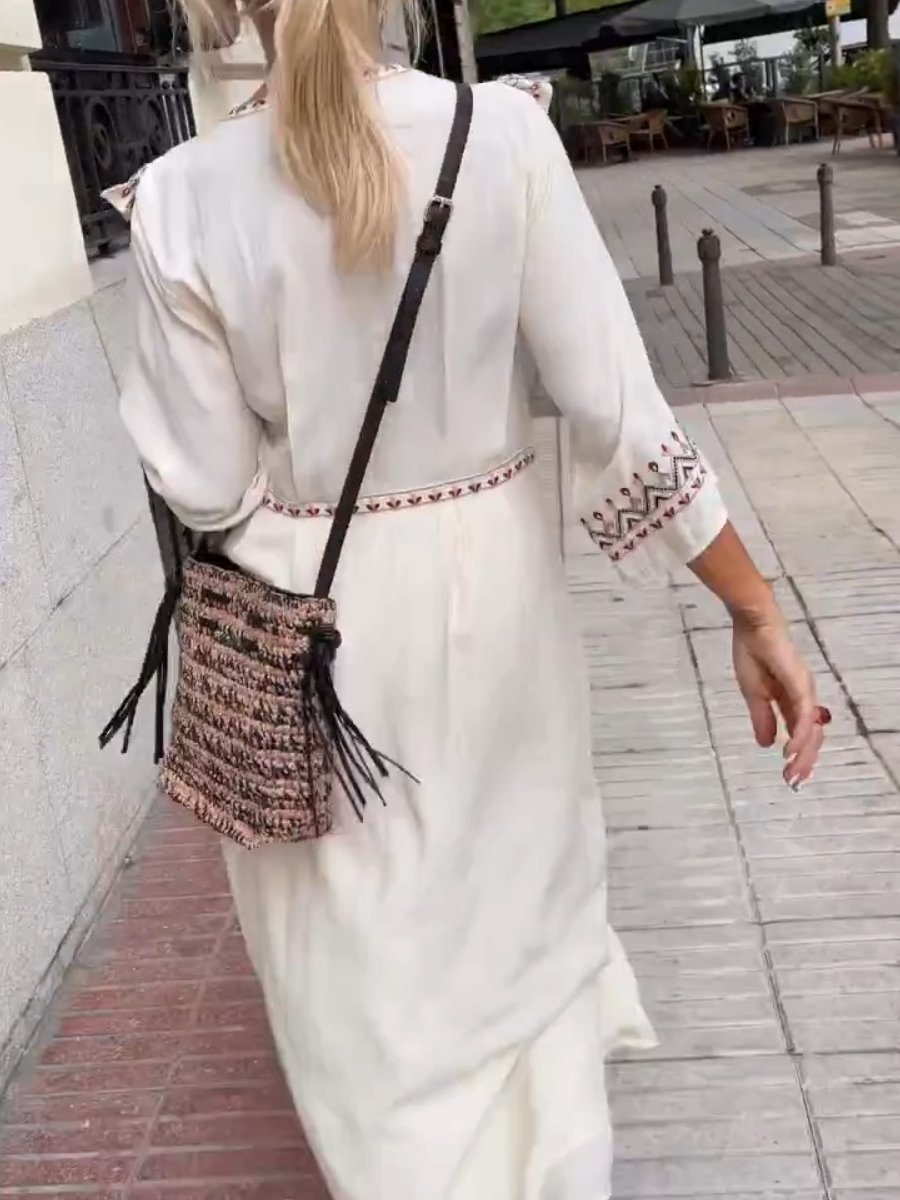 Long Sleeve Floral V Neck Casual Maxi Dress