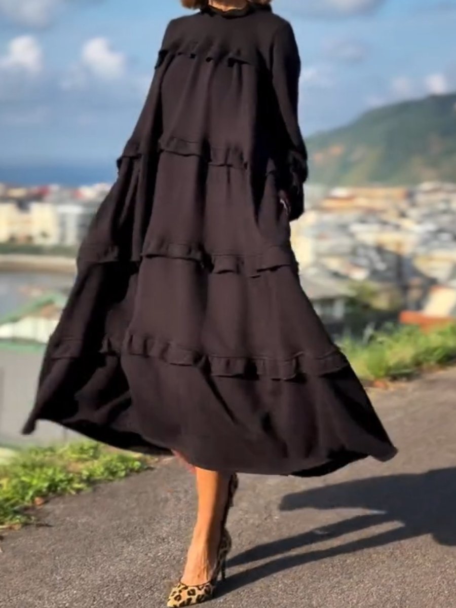 Long-Sleeved Black Loose Dress