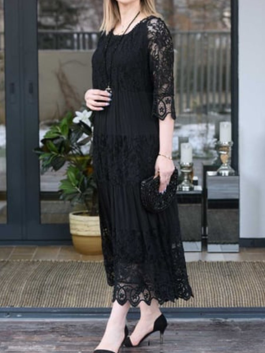 Loose Lace Trim Fashion Long Sleeve Dress