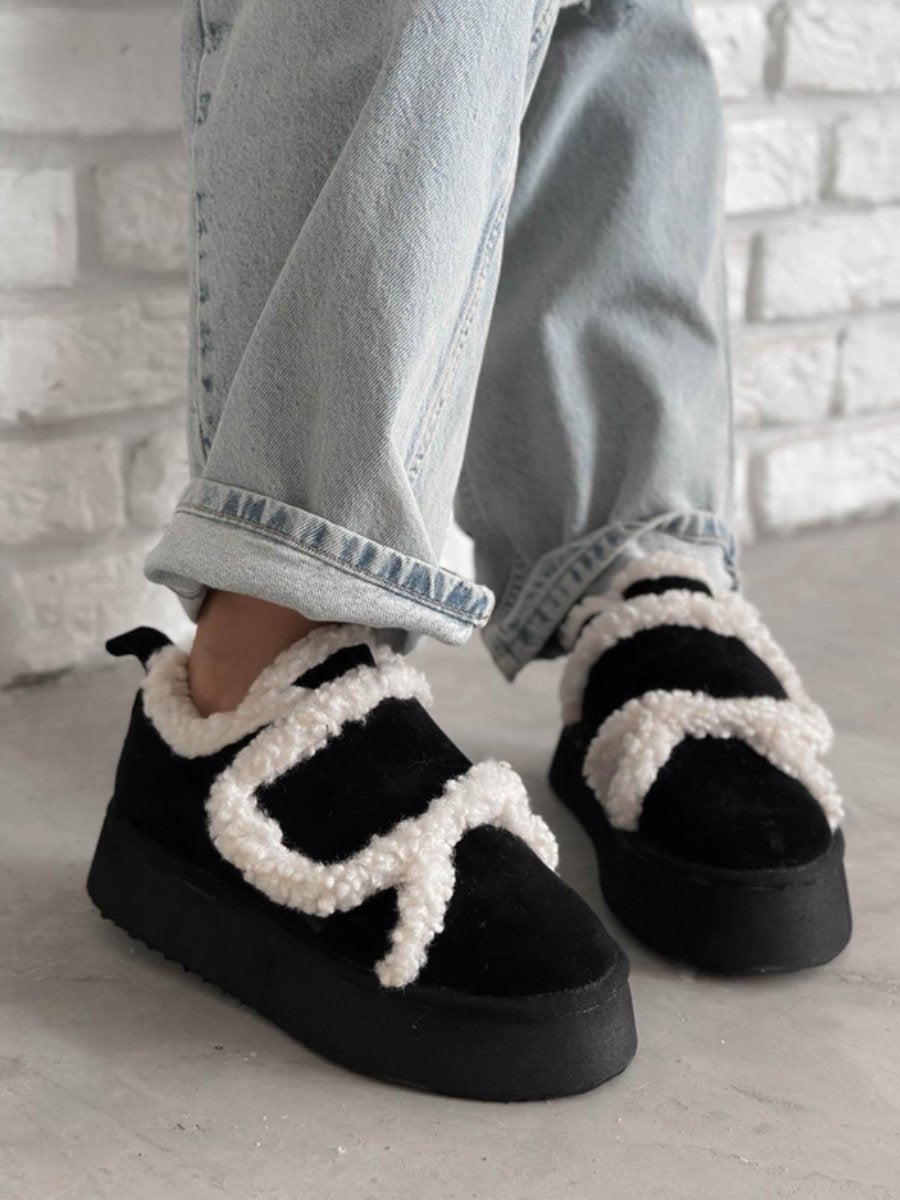 Velcro Striped Plush Sneakers