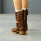 Bottom Buckle Detail Elastic Long Pull Up Boots