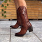 Women's Handmade Cowhide Chunky Heel Cowgirl Boots