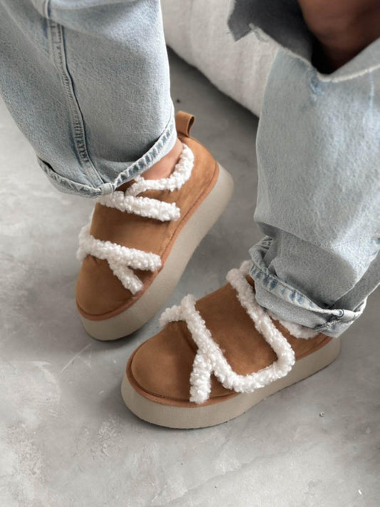 Velcro Striped Plush Sneakers