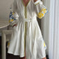 Loose White Embroidered Wheat Dress