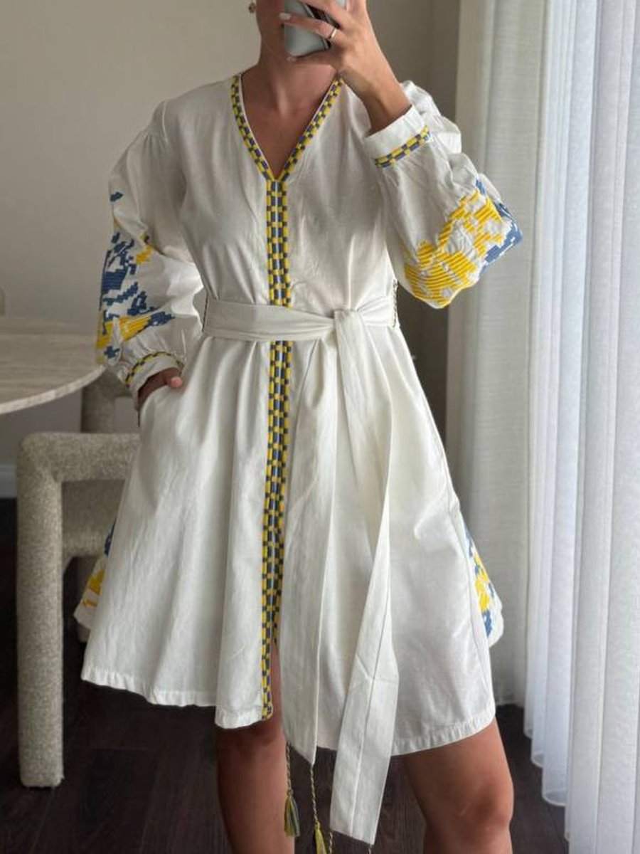 Loose White Embroidered Wheat Dress