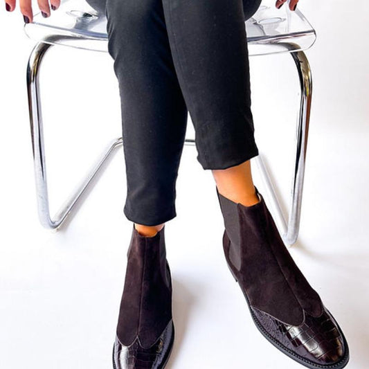 Brown Suede Panel Ankle Boots