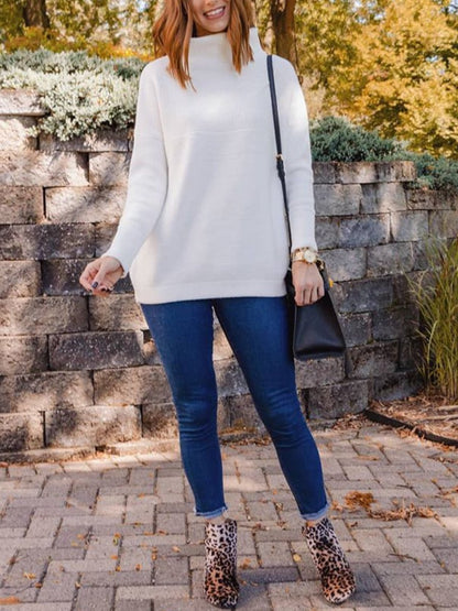 Cozy Ribbed Turtleneck Sweater In White