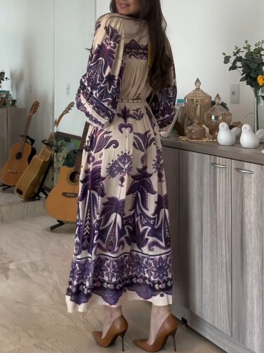 Long Sleeve Belted Floral Maxi Dress