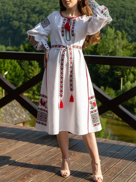 Elegant White Floral Embroidered Dress