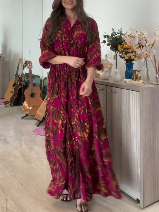 Long Sleeve Elegant Printed Maxi Dress