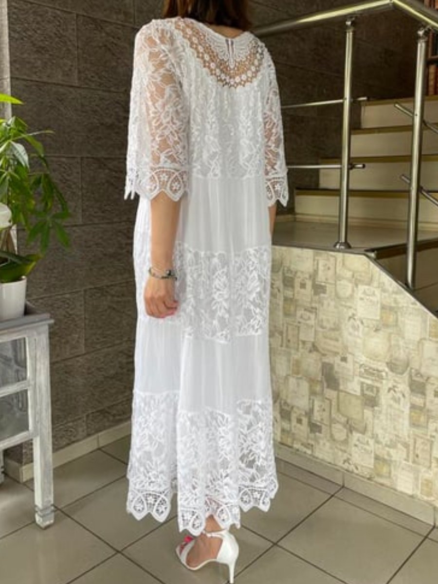 Loose Lace Trim Fashion Long Sleeve Dress