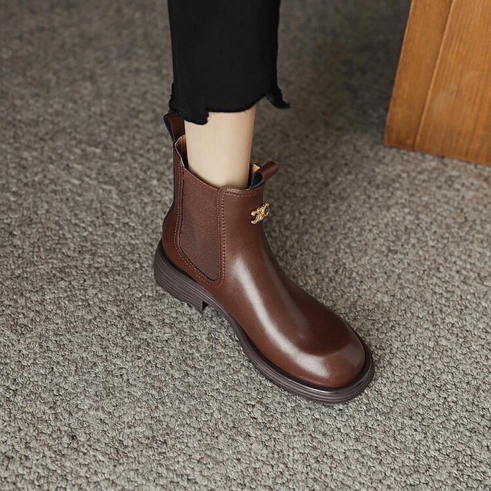 Exquisite Metal Accessories Round Toe Chelsea Women's Boots