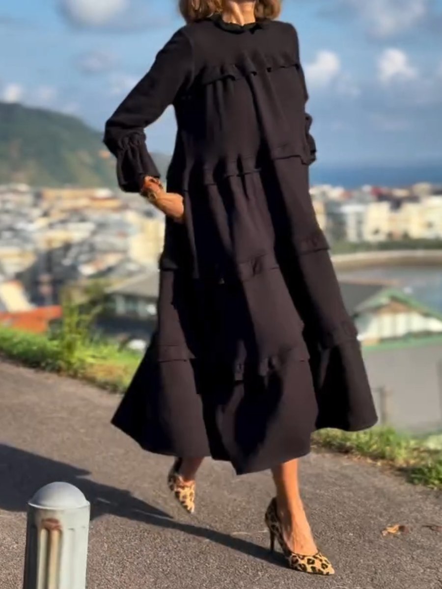 Long-Sleeved Black Loose Dress