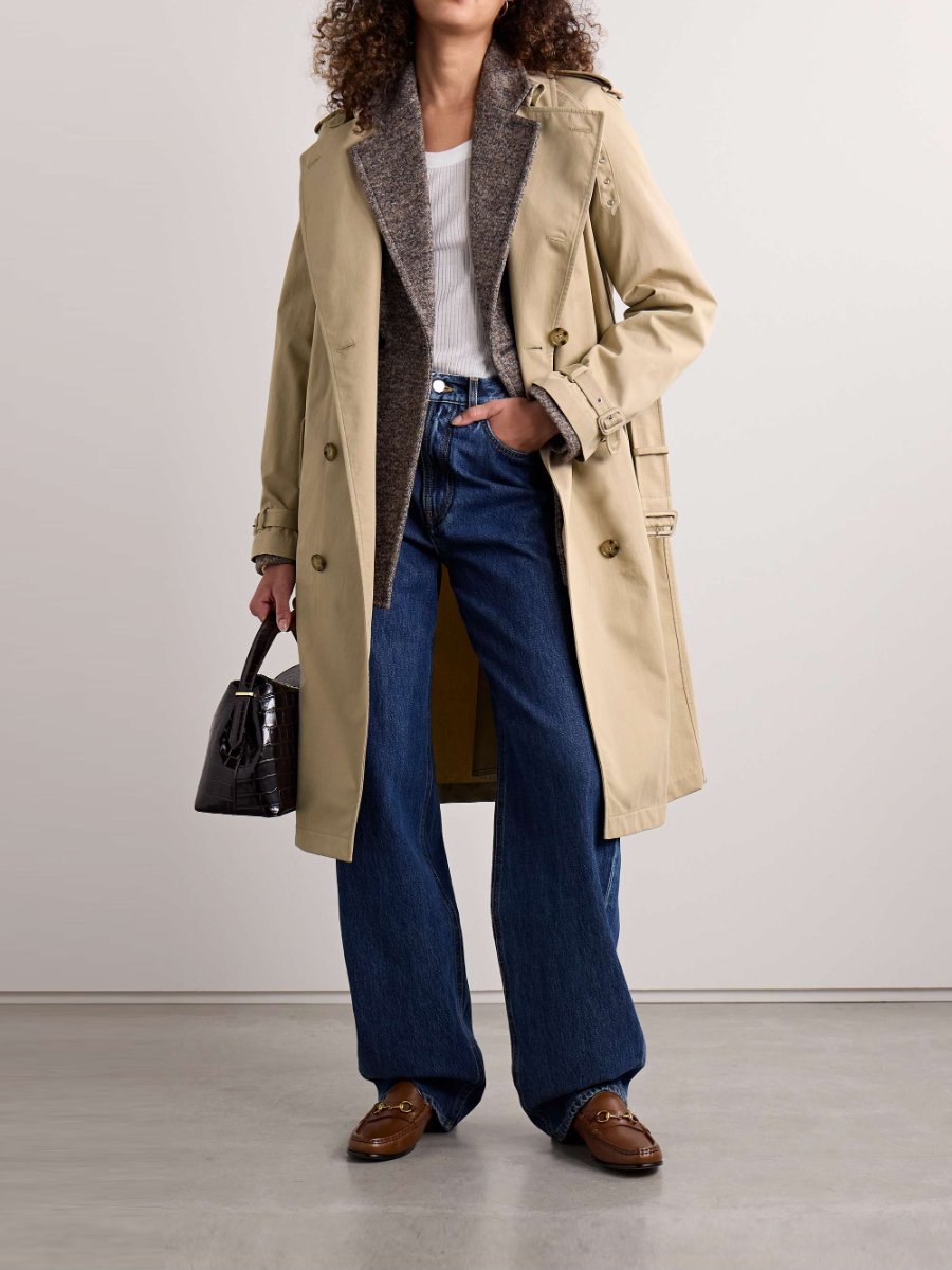 Fashion Lace-Up Double-Breasted Twill Trench Coat