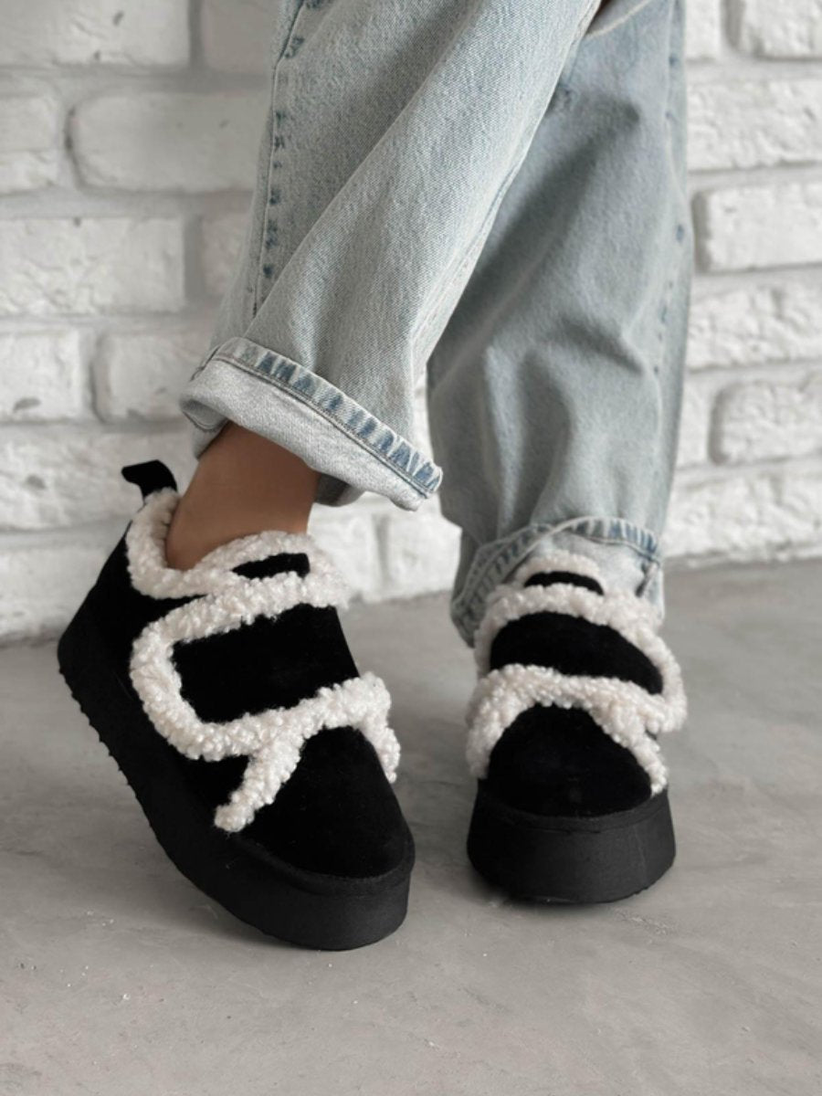 Velcro Striped Plush Sneakers