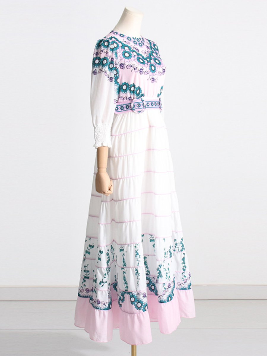 Crewneck Printed Gradient Tight Maxi Dress