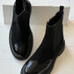 Fall Black Shiny Suede Patchwork Boots