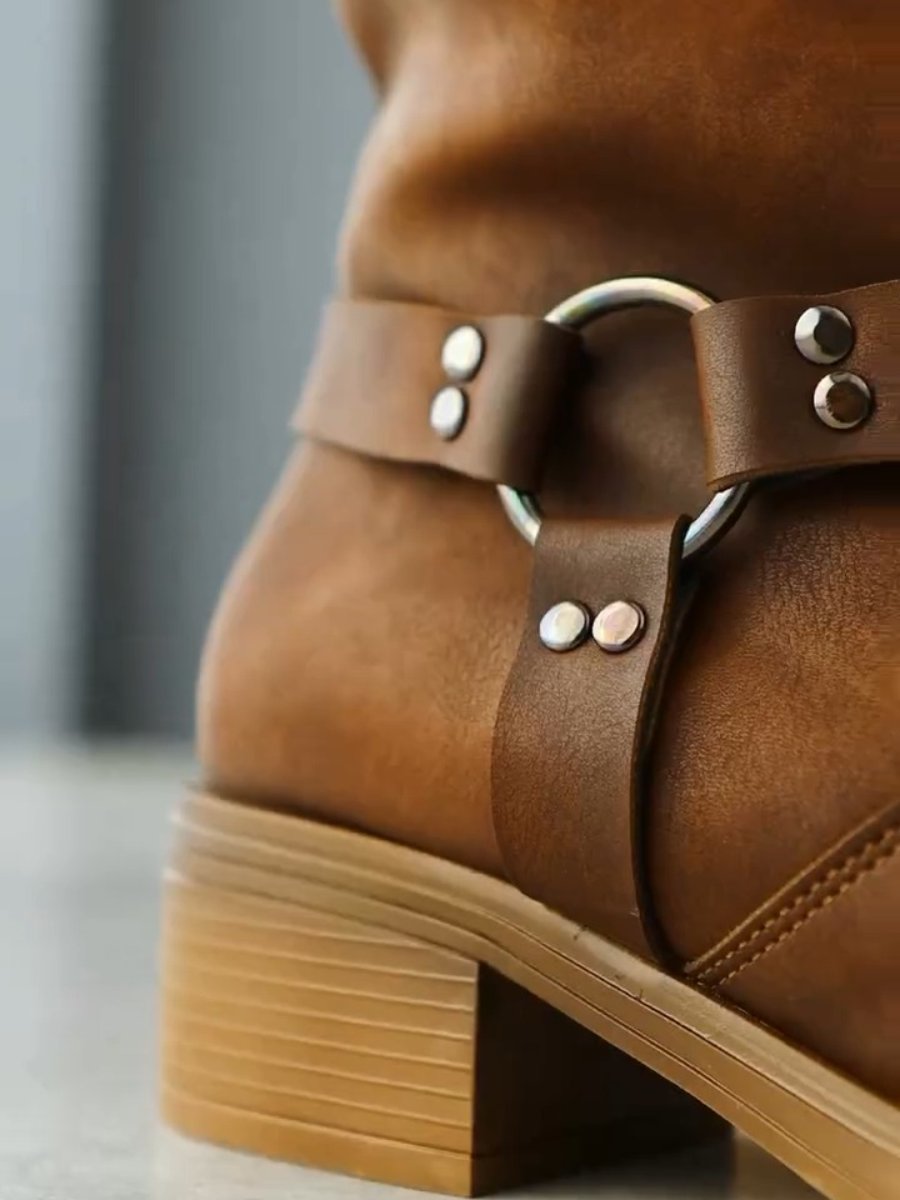 Bottom Buckle Detail Elastic Long Pull Up Boots