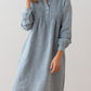 Long Sleeve Washed Pleated Linen Dress