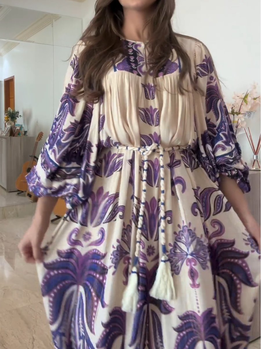 Long Sleeve Belted Floral Maxi Dress