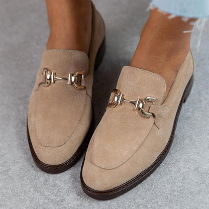 Double Buckle Suede Low Top Loafers One Foot Stirrups