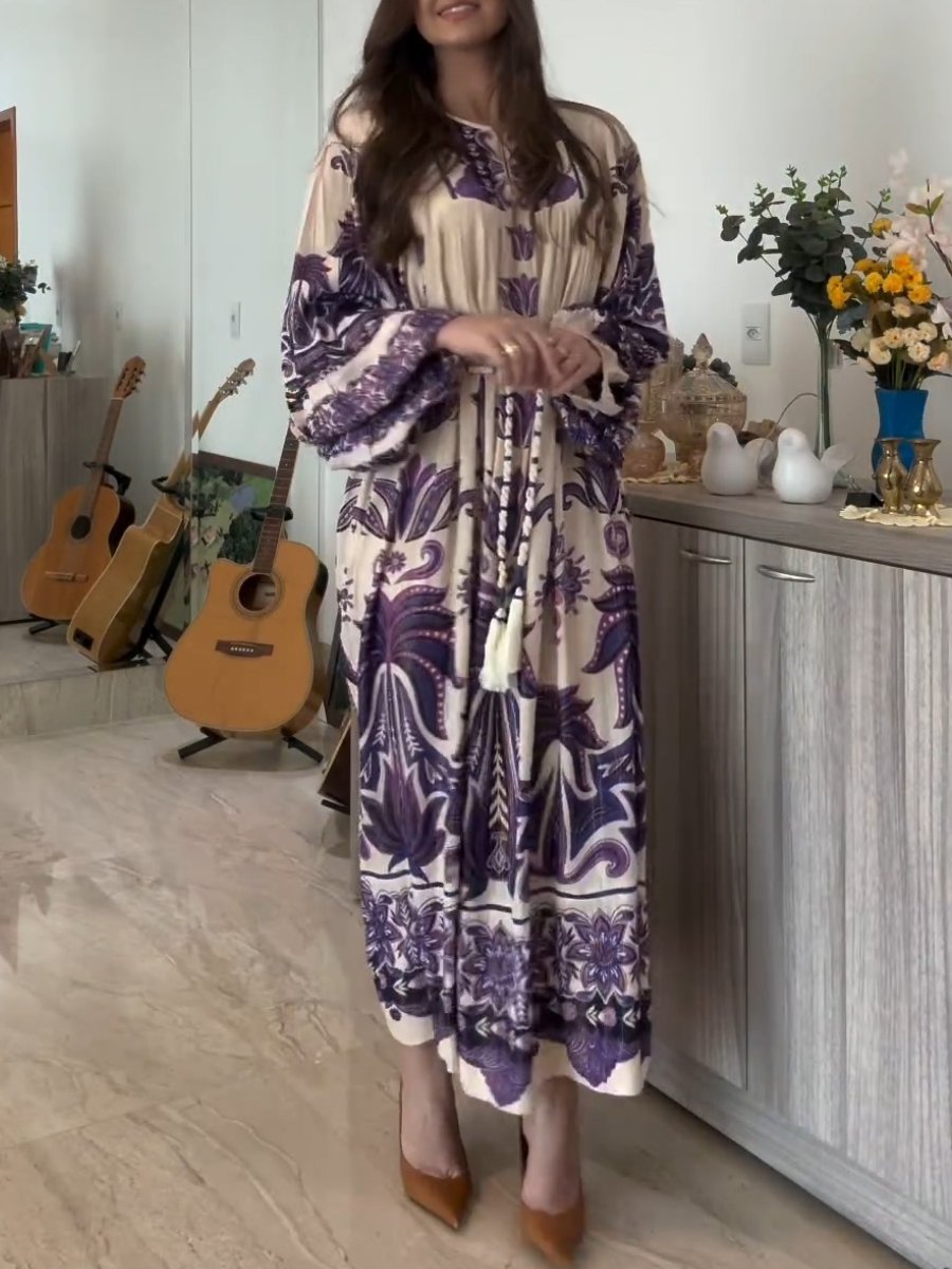 Long Sleeve Belted Floral Maxi Dress