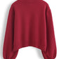 Embroidered Heart High Neck Knit Sweater In Red