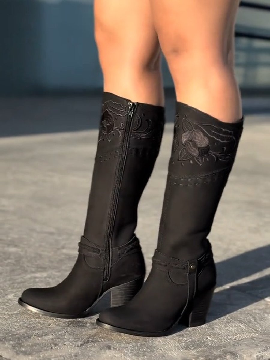 Printed Vintage Chunky Heel Cowgirl Boots