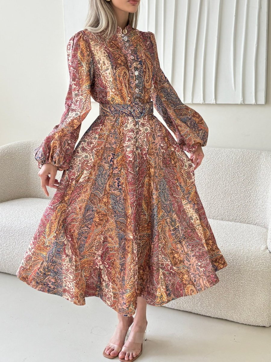 Premium Long Sleeve Elegant Print Dress