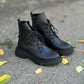 Black Genuine Leather Warm Women's Boots