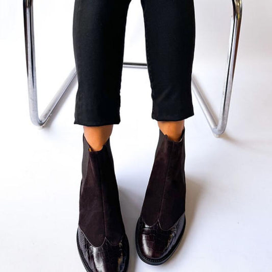 Brown Suede Panel Ankle Boots