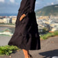 Long-Sleeved Black Loose Dress