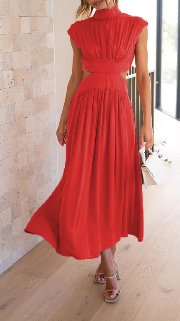 Cutout Waist Pocketed Dress