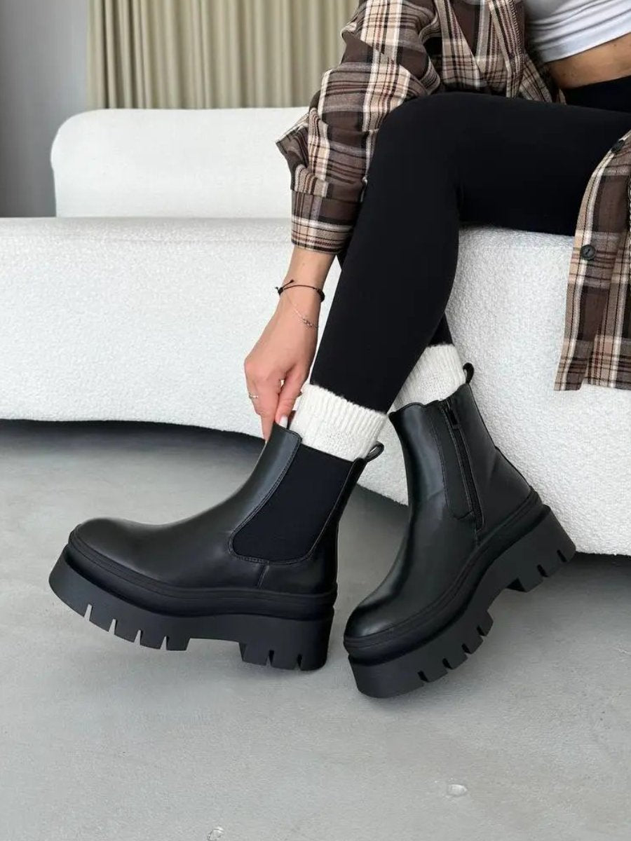 Women's Autumn Leather Thick-soled Boots