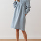 Long Sleeve Washed Pleated Linen Dress