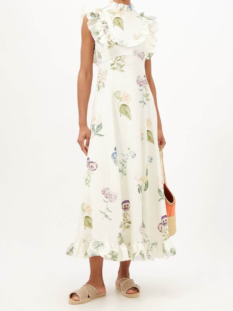 Floral-print Hemp-poplin Midi Dress